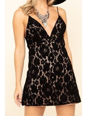 Free People Dangerous Live Black Floral Lace Mini Dress